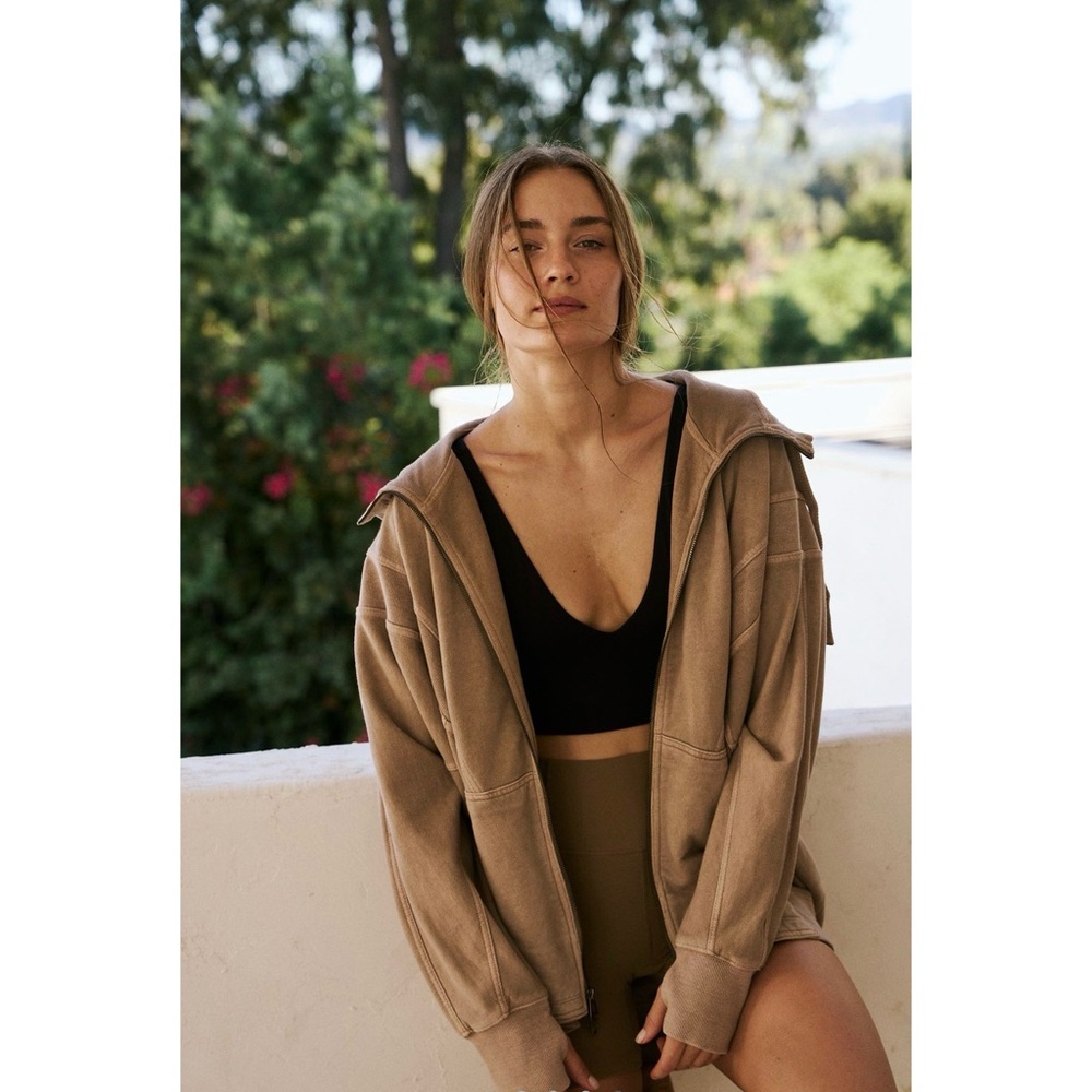 • Free People • Tan Zip-Up Hoodie